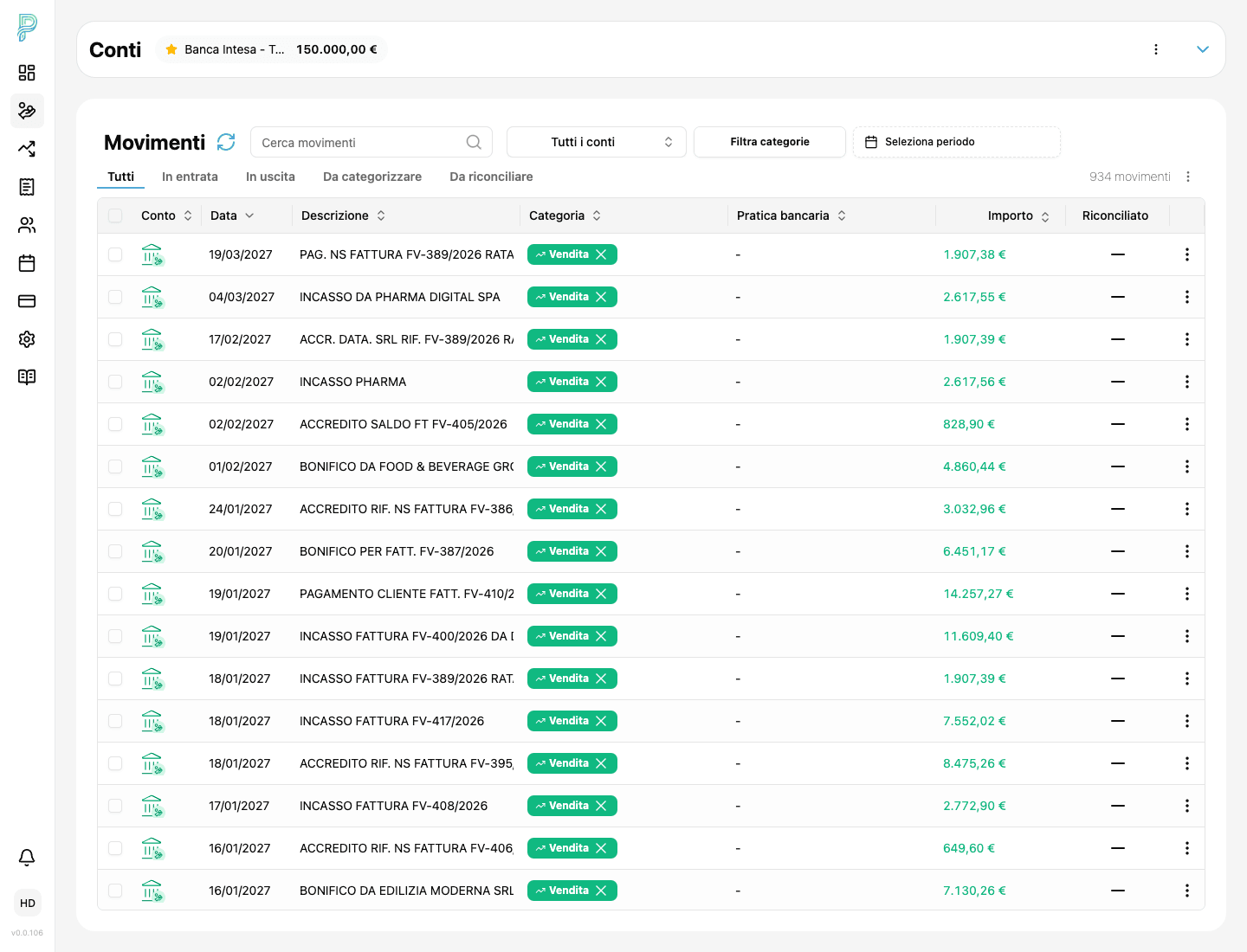Vista conti e movimenti come base dati strutturata
